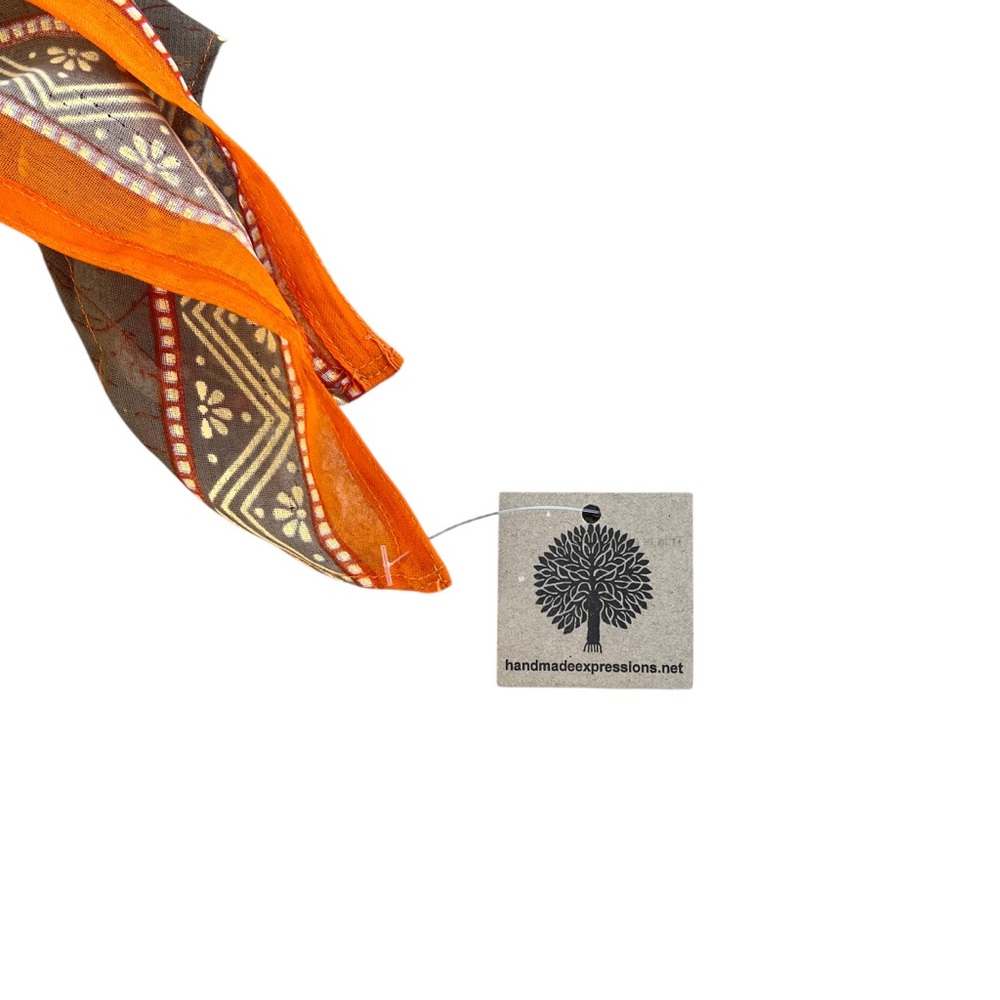 SOLD Handmade Women’s Orange & Brown Floral Side Tie Cover Up Skirt - Picture 2 of 3